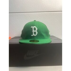 New Era Boston‎ Red Sox Fitted Hat MLB Baseball Cap Green White 7 3/4 #318